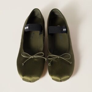 Miu Miu Olive Green Satin Ballet Flats